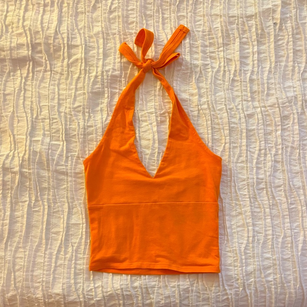 hollister orange tieback halter top